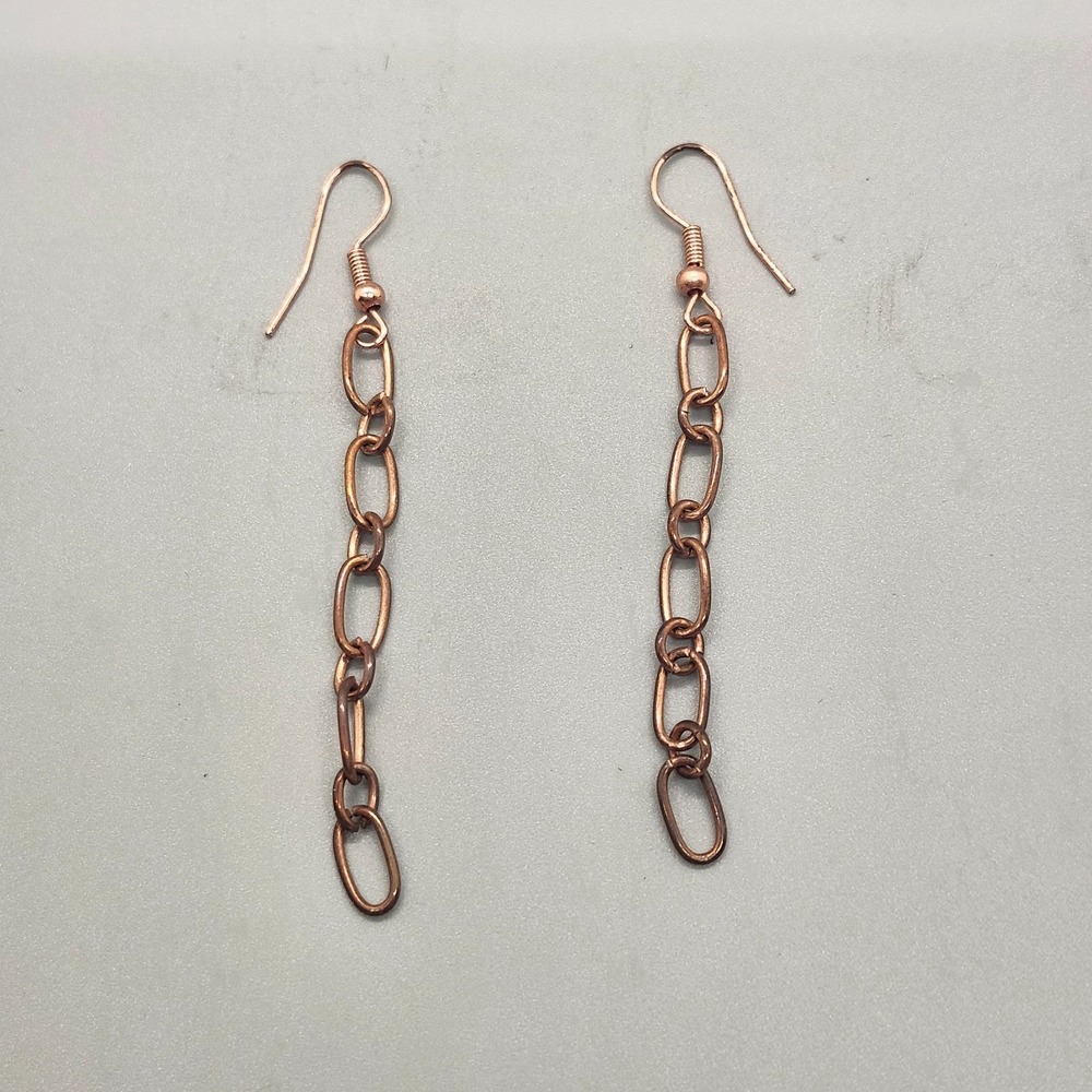 Oval Link Chain Dangle Earrings Copper Bronze Tone